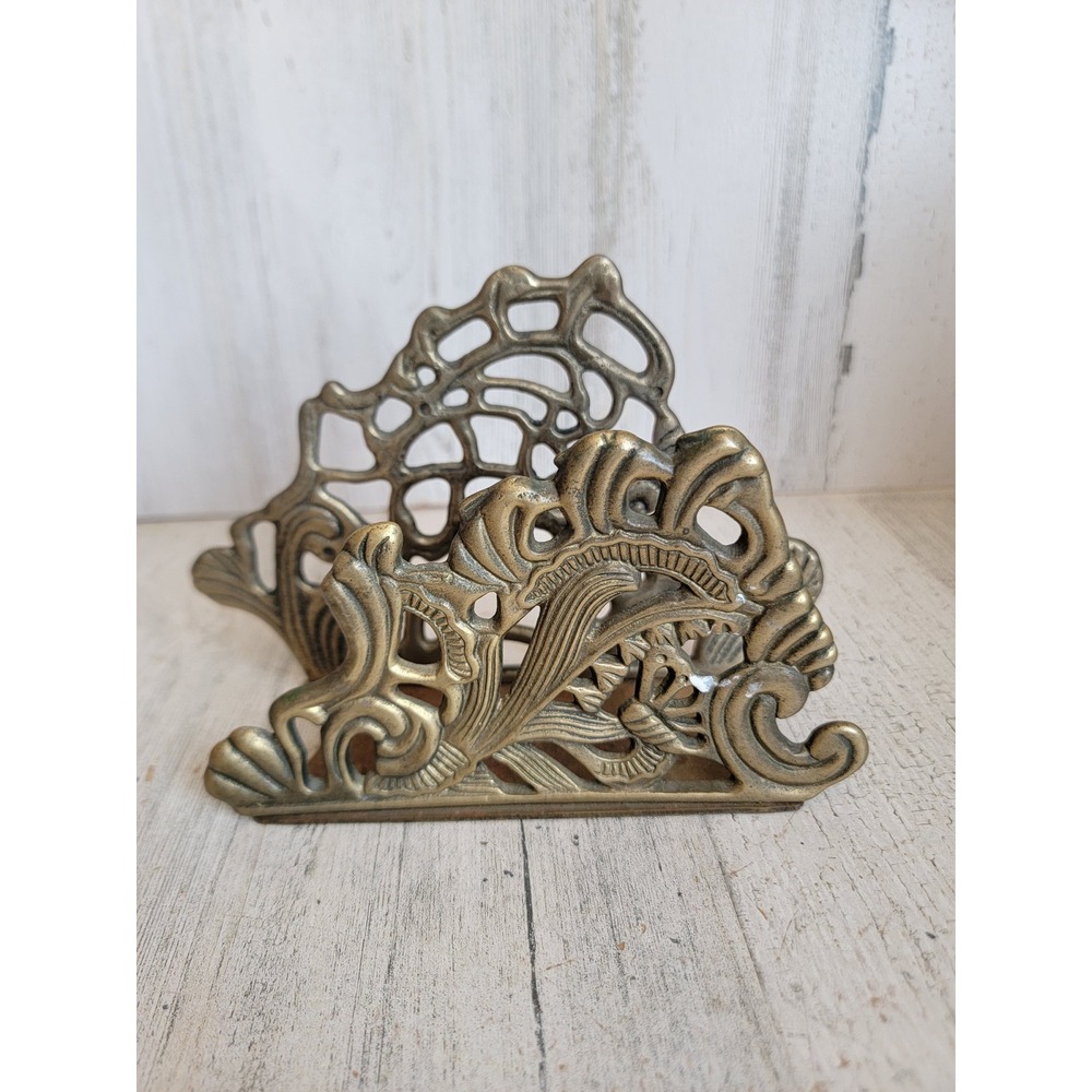 Vintage ornate napkin brass Unique letter holder metal home decor flower